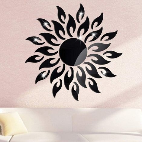 Autocollant mural miroir 3D tournesol, motif soleil, autocollant mural, fleur ronde, tournesol, acrylique amovible (noir) (1/5)