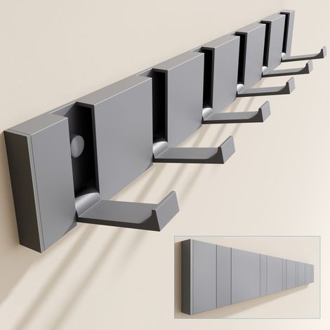 doporro Garderobenhaken Wand Moderne,Wandgarderoben aus Aluminium Garderobenleiste klappbar kleiderhaken mit 6 Beweglichen Haken,wandhaken Grau (1/5)