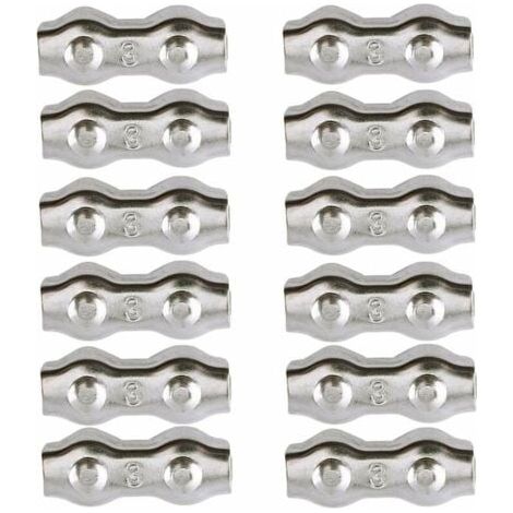 Abrazadera para cable de acero de 3 mm, 12 unidades, abrazaderas dúplex para cable, clip para cable de acero inoxidable 304, agarres para cable de metal de 2 mm, clip para cable, tendedero. (1/5)