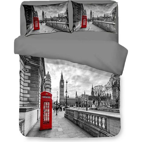 COPRIPIUMINO Rasatello HD FOTOGRAFICO Londra INGLESE cabina BIG BEN Cm. 250x200