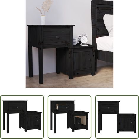 Bois de pin massif - Table de chevet Noir 79,5x38x65,5 cm Bois de pin massif (1/5)