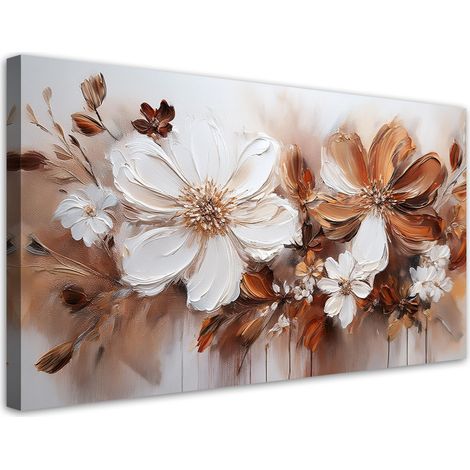 Tableau déco Marron Fleurs blanches Nature 100x50 (1/5)