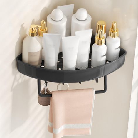Étagère de Bain Sans Perçage Adhesive Organisateur de Stockage Murale Triangulaire Caddy avec Barres de Stockage et Crochets ABS (1/5)