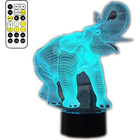 Lampe De Nuit 3D - Éléphant Illusion Optique En Acrylique - Alimentation USB Ou Piles AA - Pour Chambre D Enfant - 1 Pièce (1/5)