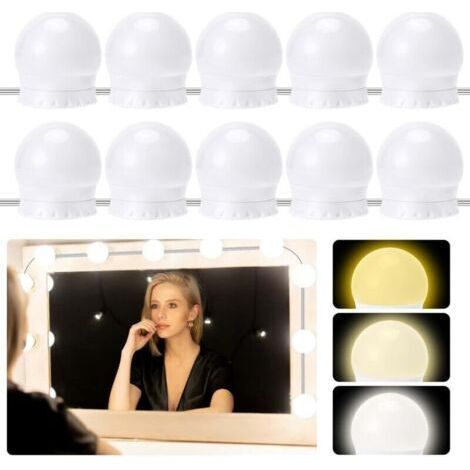 Lumière de Miroir,10 Ampoules Hollywood Kit de Lumière LED Dimmable,lampe de coiffeuse réglable en 3 couleurs,lampe de maquillage,convient pour miroir de maquillage,miroir de salle de bain [Cl-Chrom (1/5)