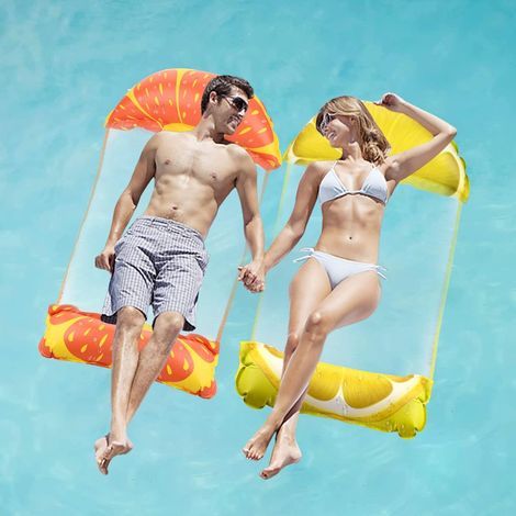 Lot de 2 bouées de piscine pour adultes et enfants de plus de 12 ans, matelas de bouée de piscine 4 en 1 avec pompe à air, hamac gonflable, matelas flottant (1/5)