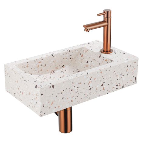 FugaFlow Eccelente Pietra Ensemble de fontaine - 40x22x10cm - trou de robinet à droite - robinet de fontaine en cuivre brossé PVD - bouchon de vidange