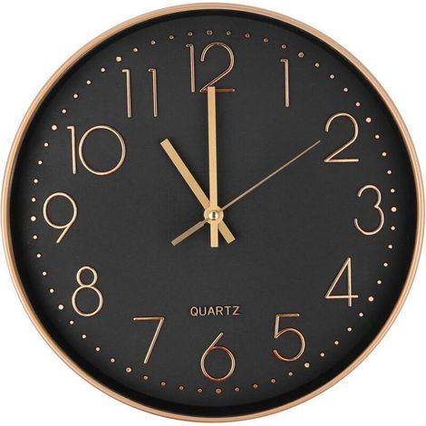 Horloge murale à quartz silencieuse moderne 25 cm, horloge murale ronde avec chiffres surdimensionnés (or rose) (1/3)