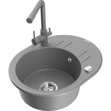 Mexen Kevin fregadero de granito de 1 cubeta con escurridor y grifo de cocina Duero, gris - 6517-71-671600-71 (1/5)