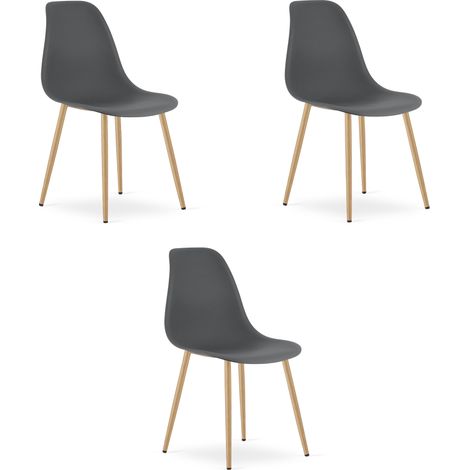 Chaise - Leobert - Wat - Gris Foncé/Pieds Naturels - 46 X 51 X 84 Cm - Lot De 3 (1/5)