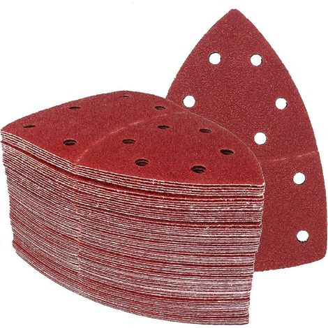 Triangles de ponçage, 60 pièces, 11 trous, 105 x 152 mm, 10 x 40/60/80/120/180/240 chacun, pour plusieurs ponceuses, feuilles abrasives, patins de ponçage triangulaires. (1/5)