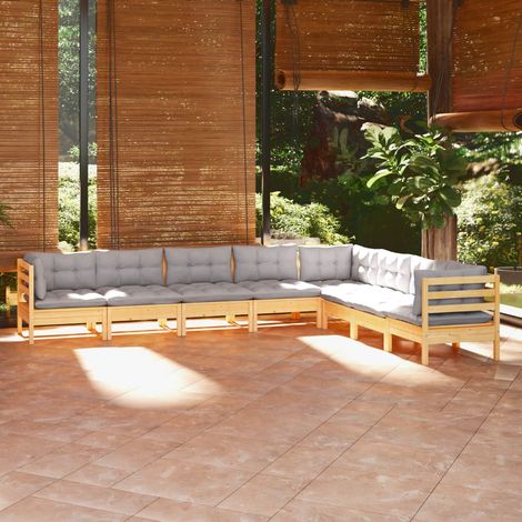 Juego de muebles de jardín 8 pzas y cojines madera maciza pino vidaXL (1/5)