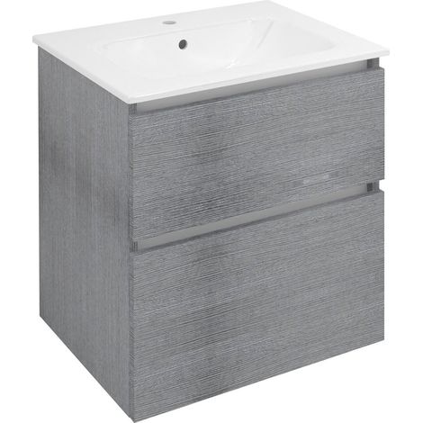 Meuble sous-vasque EZARA 59,2x64x46cm, chêne argenté (1/4)