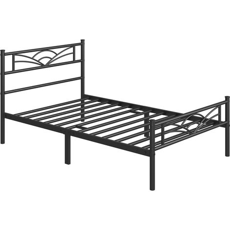 Yaheetech – Lit simple métal 90x200cm noir – Cadre renforcé avec rangement – Montage facile sans outils – Pour petits espaces adultes