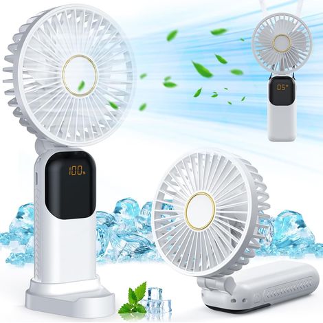 Mini ventilador portátil, recargable por USB, pequeño ventilador de bolsillo, 5 velocidades con base, plegable y silencioso, ideal para la oficina y actividades al aire libre (blanco). (1/5)