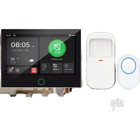 Sistema di allarme domestico intelligente, touchscreen da 7 pollici, telecomando, kit da 12 pezzi, senza spina (1/2)