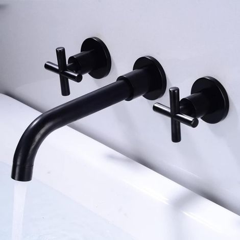 Black 2 handle wall mounted shower faucet, 208mm reach (1/5)