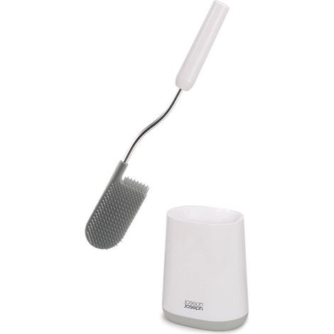Flex Lite - Brosse WC - Gris/Blanc, en silicone, avec support mince, tête flexible, anti-goutte, anti-bouchage nettoyage en profondeur (1/5)