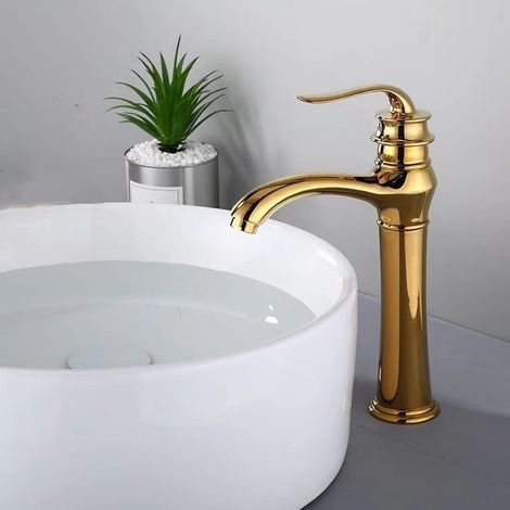 Antiker Waschtischhahn im europäischen Stil, Warm- und Kaltwasser, Retro-Stil, Waschbecken, Handwaschbecken, goldener Spritzschutzhahn (1/5)