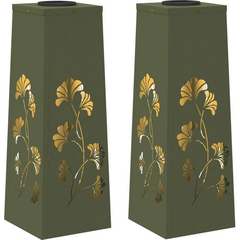 Set di 2 luci da giardino solari 18 x 18 x 50 cm resistenti design moderno esterno in acciaio verde oliva 020052569