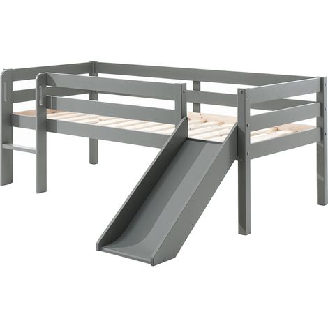 Letto a soppalco 90x200 con scivolo e rete a doghe inclusa Vipack Pino Grigio