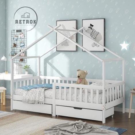 Lit cabane enfant 90x200cm - Bois blanc - Polyvalent et avec rangement (1/5)