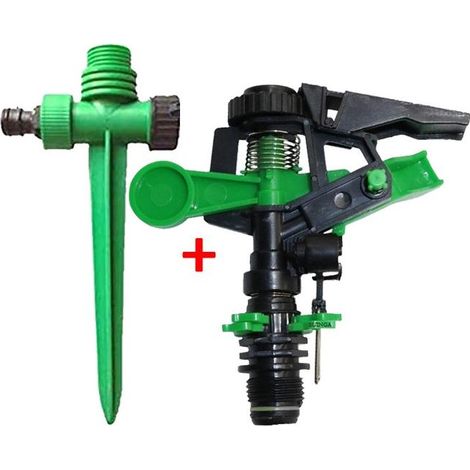 Arroseur à pulsation, arroseur de pelouse réglable, 6 à 12 mètres. Filetage mâle 1/2'', 430 à 1165 l/h + Piquet porte arrose (1/5)