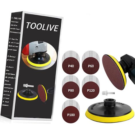 Disques Plateau de Ponçage 125mm avec Filetage M14, 50 Pièces Disques Abrasifs pour Meuleuse d'angle, Grain 10x 40/60/80/120/180 Pour Poncer/Polir/Dérouiller- (1/3)