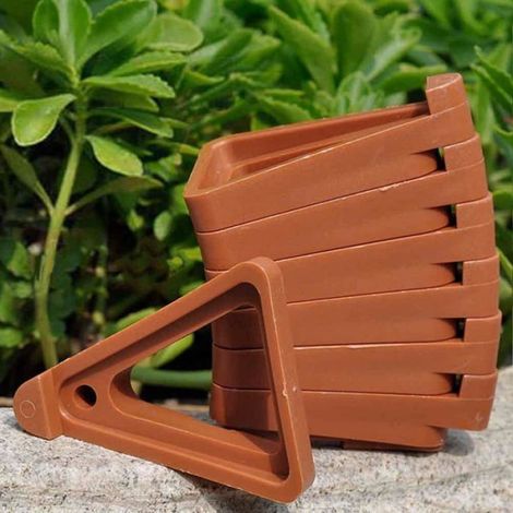 Pieds de pot de fleurs triangulaires, rehausseurs pour drainage, petit modèle, plastique marron (1/4)