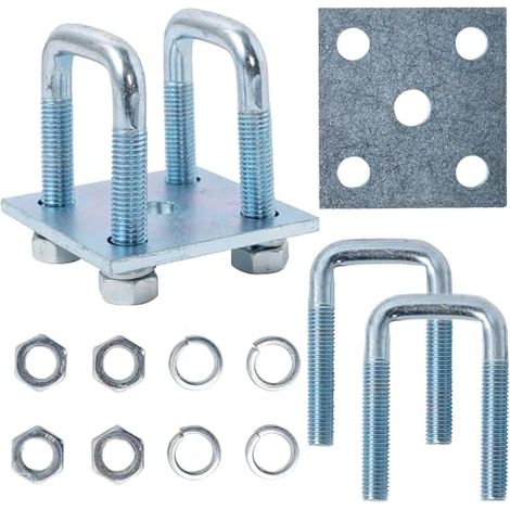 Lot de 2 kits de boulons en U carrés robustes pour tube carré de 2 x 3, comprend écrous, rondelles et plaques de cadre, résistant à la rouille pour remorques de bateau et automobile (1/4)