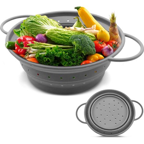 Passoire pliable ronde en silicone de 22 cm pour égoutter les pâtes, les légumes et les fruits, passe au lave-vaisselle, résiste à la chaleur jusqu'à 230 °C (1/5)