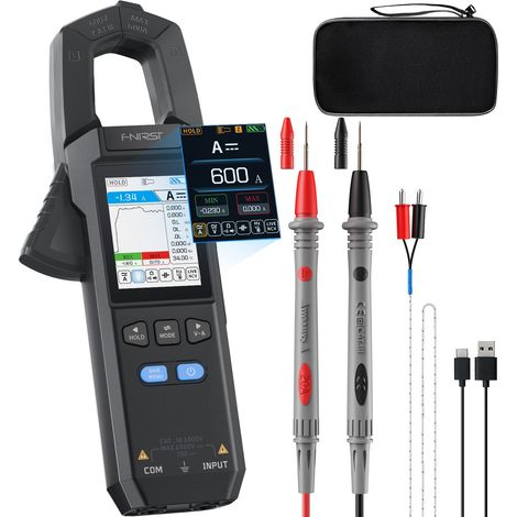 Pinza amperimétrica digital DMC-100, multímetro de verdadero valor eficaz de 9999 cuentas, registrador de ondas de 600 A, amperímetro recargable con bolsa de almacenamiento, NCV, voltaje CA/CC, corrie