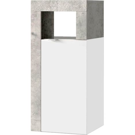 ARTURO - Rangement 1 porte blanc laqué et aspect béton (1/4)