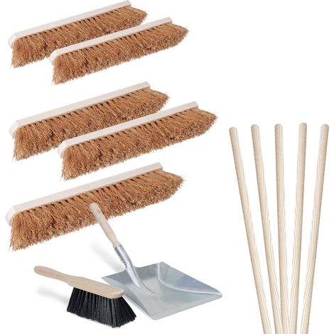 BRB Lot de 5 balais en coco de 500 mm de long avec 5 manches en bois de selle + 1 kit de balayage (1/2)