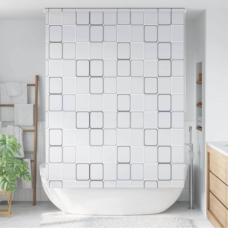 Store enrouleur de douche 140 x 240 cm à motif carré (1/5)