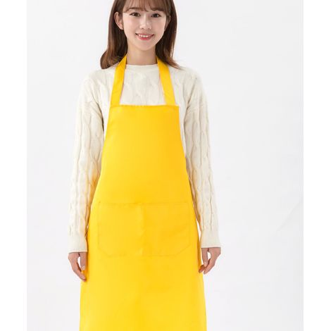 Tablier de cuisine uni, double poche, bretelles, en polyester doux, doré. (1/5)