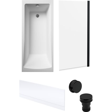 Square Single Ended 1700x700 with Front Bath Panel, Black Screen & Black Waste