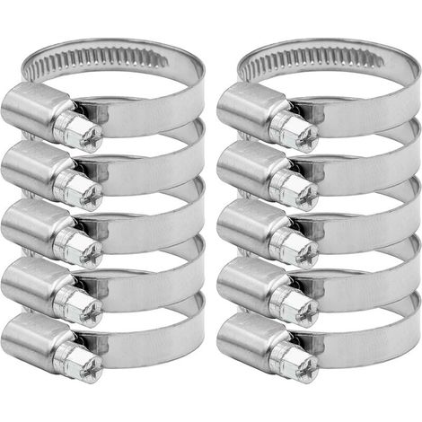 Collier De Serrage - Acier Inoxydable - Diamètre 27 À 51 mm - Pour Câbles Et Tuyaux - 10 Pièces (1/5)