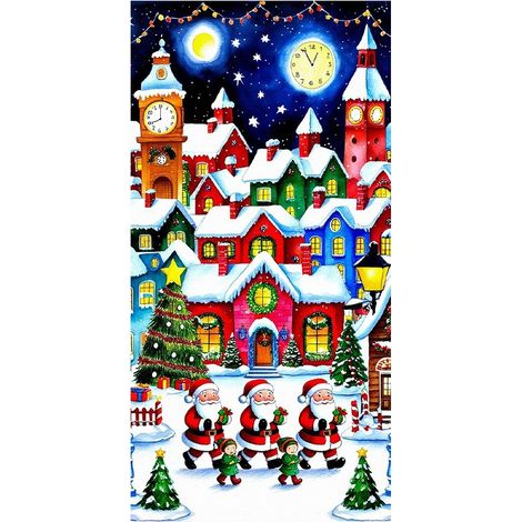 Rideau de porte de Noël 2026, bannière extérieure avec fond photo Père Noël et chien, tissu à suspendre - 90 x 180 cm (œillets + ruban) - 7