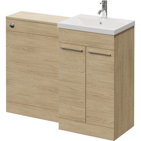 Napoli 390 Cento Light Oak 1100mm 2 Door Vanity Unit Toilet Suite with Glide Basin - 1100mm - Chrome 160mm HandleWithout Kingston Toilet Pan