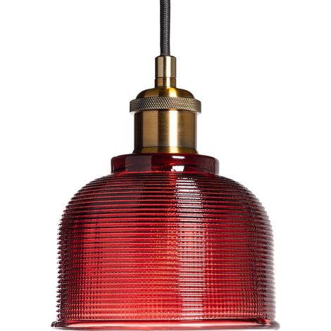 Ledkia – Suspension métal et verre Craiova rouge – Abat-jour en verre pour diffusion homogène – Design minimaliste pour intérieur élégant (1/5)