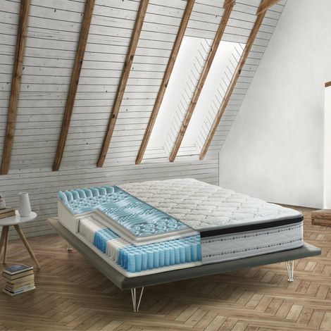 Dmora - Doppelmatratze Dmadonn, Abnehmbarer Bezug aus Memory Foam+Gel und Taschenfedern, 100% Made in Italy, Anti-Milbe und hypoallergen, Cm 140x200 h27 (1/5)