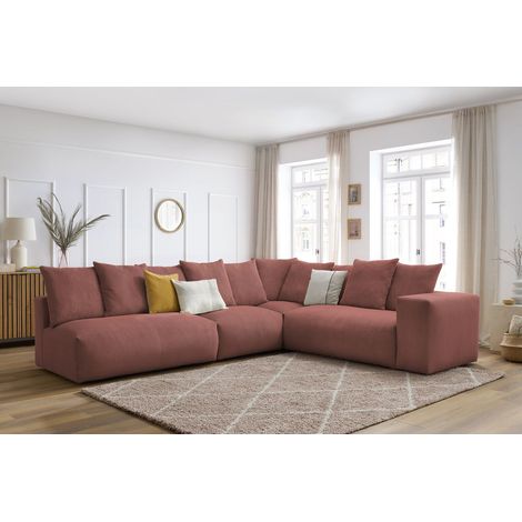 BOBOCHIC - Canapé d'angle fixe modulable VOLTAIRE avec 2 chauffeuses 2 places, 1 angle et 1 chauffeuse 1 place Angle droit Rose (1/5)