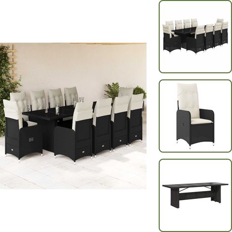 11-tlg. Garten-Bistro-Set mit Kissen Schwarz Poly Rattan - Bistro Set - Bistro Sets - Bistroset - Garten Bistro Set (1/5)