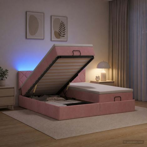 vidaXL Lit coffre avec matelas et LED Rose 200 x 200 cm Velours (1/5)