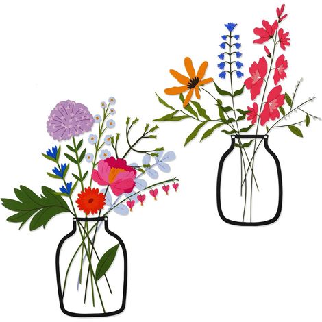 Decoraciones de pared de metal multicolor de 2 piezas: flores de aleación de estilo rústico y minimalista, arte de pared para sala de estar, baño y dormitorio (1/5)
