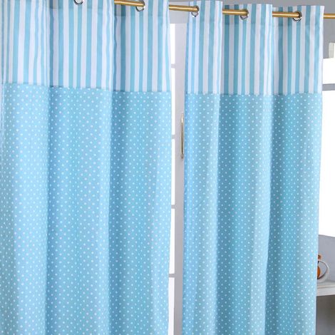 HOMESCAPES Gardinen Polka Dots & Streifen blau 2er Set 137 x 117 cm