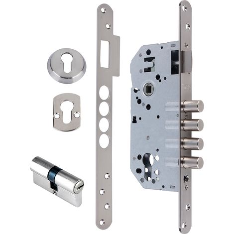 Cerradura seguridad embutir 50mm canto redondo 4 bulones acero níquel satinado (1/3)