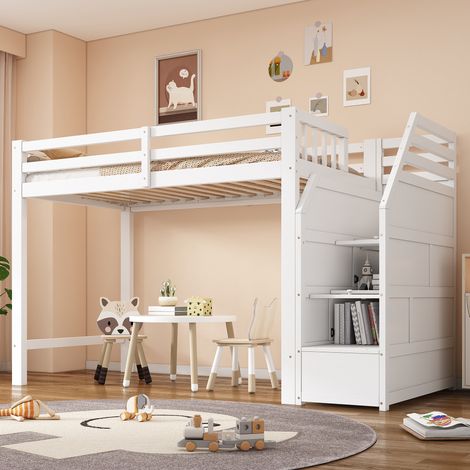 letto salvaspazio 90x200 scala contenitore bianco HAVRYA (1/5)