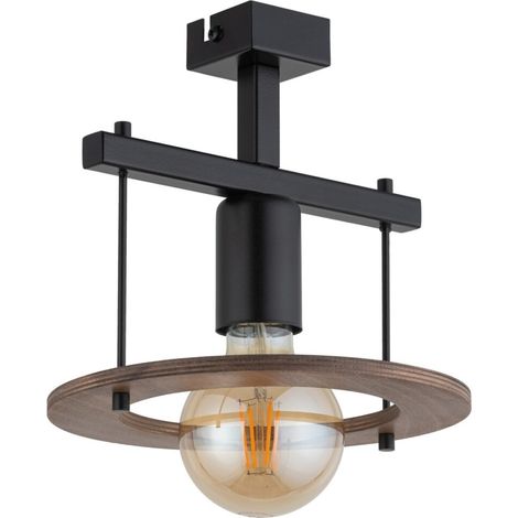 Plafonnier déco scandinave noir/bois Coffee 1xE27 Sigma